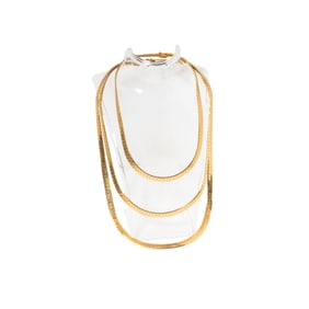 THREE 14-KARAT YELLOW GOLD HERRINGBONE NECKLACES