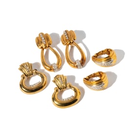 THREE PAIR OF 18-KARAT AND 14-KARAT YELLOW AND WHITE GOLD DIAMOND EARRINGS