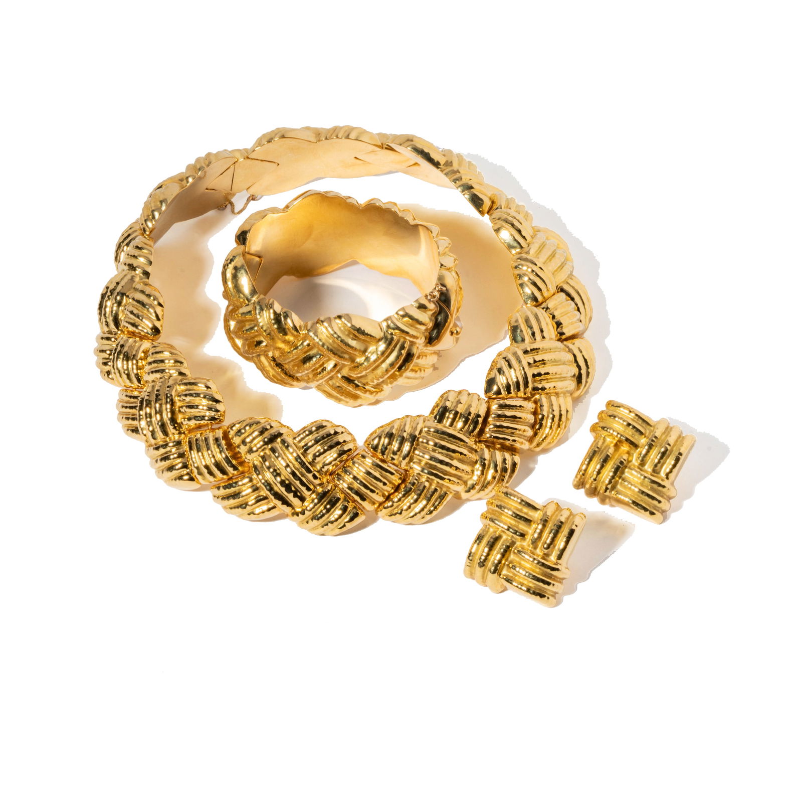 ITALIAN SUITE OF 18-KARAT YELLOW GOLD NECKLACE EARRINGS AND BANGLE (1 of 10)