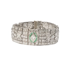 PLATINUM DIAMOND AND EMERALD BRACELET