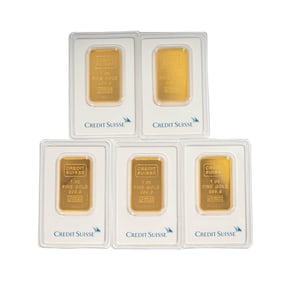 GROUP OF FIVE GOLD CREDIT SUISSE INGOTS