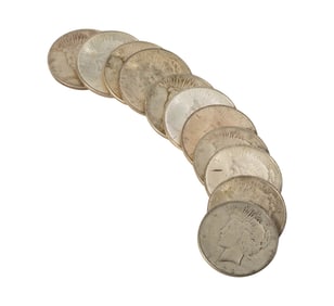 ELEVEN SILVER PEACE DOLLAR COINS