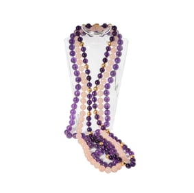 THREE QUARTZ BEAD NECKLACES