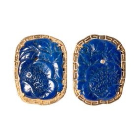 14-KARAT YELLOW GOLD CARVED LAPIS LAZULI EARRINGS