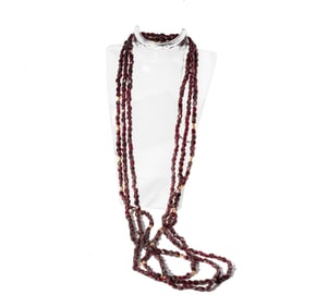 THREE 14-KARAT YELLOW GOLD GARNET BEAD NECKLACES