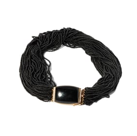 14-KARAT YELLOW GOLD ONYX BEAD MULTI-STRAND NECKLACE