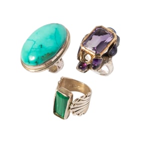 THREE STERLING SILVER GEMSET RINGS