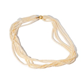 14-KARAT YELLOW GOLD SIX STRAND PEARL NECKLACE