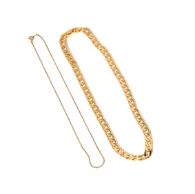 TWO COSTUME JEWELRY CHAINS