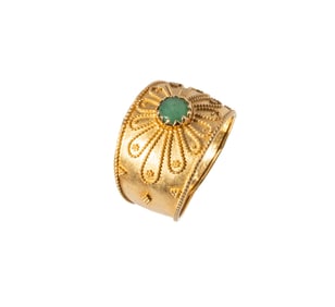 14-KARAT YELLOW GOLD JADE WIDE BAND RING