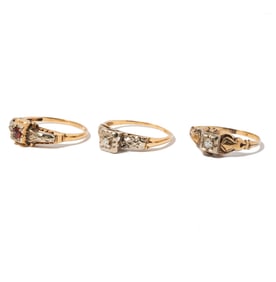 GROUP OF THREE GOLD GEM-SET RINGS