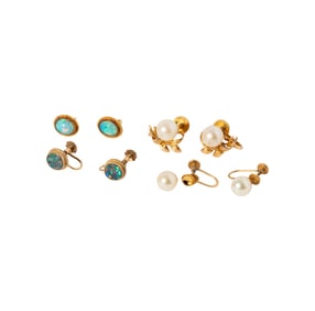 FOUR PAIRS OF YELLOW GOLD EARRINGS