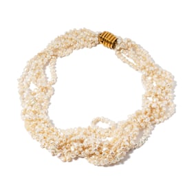 CELLINO 18 KARAT YELLOW GOLD AND FRESHWATER CULTURED PEARL TORSADE NECKLACE