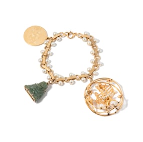 14 KARAT YELLOW GOLD PEARL CHARM BRACELET
