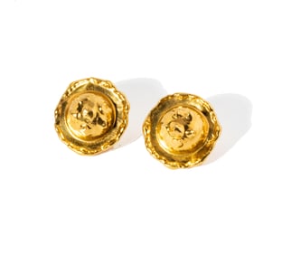 JEAN MAHIE ROUND 22 KARAT YELLOW GOLD EARRINGS