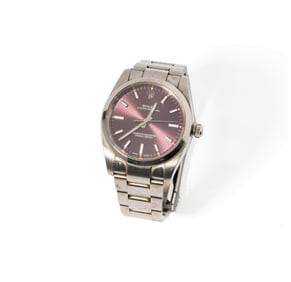ROLEX STAINLESS STEEL OYSTER PERPETUAL 'RED GRAPE' DIAL WATCH