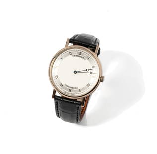 BREGUET CLASSIQUE WATCH: featuring one Breguet Classique watch, with a case measuring 38.05mm in diameter and a leather strap measuring 9 inches in length; with box; REF. 5157;