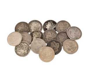LOT OF 15 COMMON US MORGAN SILVER DOLLARS