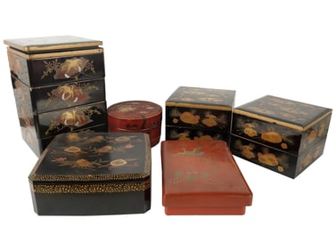 A Group of Asian Lacquered Boxes