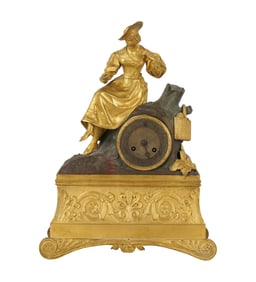 A Gilt and Patinated Metal Figural Mantel Clock