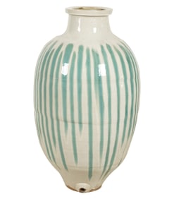 A Large Japanese Glazed Shigaraki Striped Jar