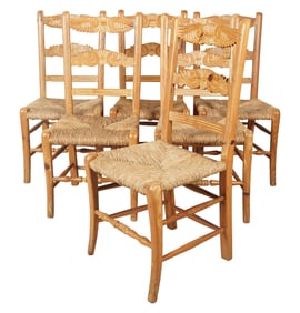 A Set of Six Vintage Pine Ladderback Dining Side Chairs