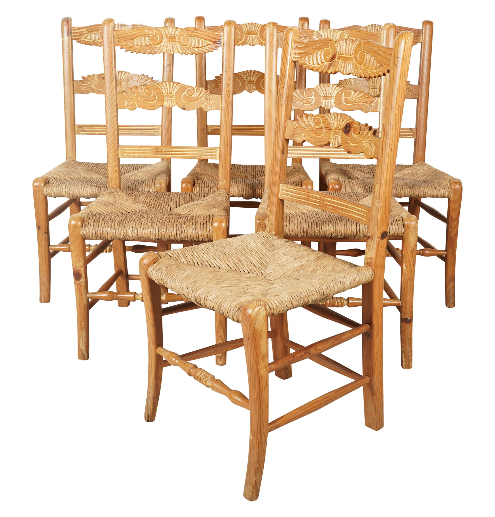 A Set of Six Vintage Pine Ladderback Dining Side Chairs (1 of 10)