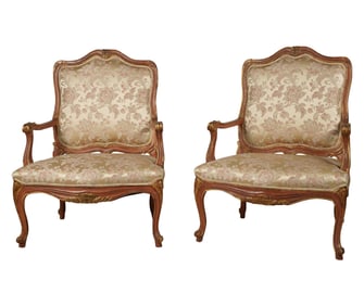 A Pair of Louis XV-Style Gilt and Red-Painted Fauteuils