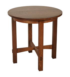 An Alan Cole Arts and Crafts-Style Oak Lamp Table: contemporary; signed to underside "Handcrafted by Allan Cole"24 1/4 x 24 in. (61.6 x 61 cm.)Notes: This item does not qualify for in-house shipping. Please see our preferred shippers' list for quotes