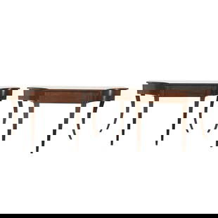 A Pair of Rose Tarlow Keats Console Tables: mahogany; each with three drawers; 32 1/2 x 54 x 24 1/4 in. (82.6 x 137.2 x 61.6 cm.)Notes: This item does not qualify for in-house shipping. Please see our preferred shippers' list for quotes or arra