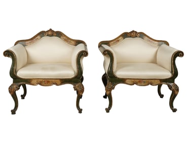 A Pair of Italian Rococo Painted Bergeres