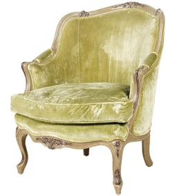 A Baker Rococo-Style Green-Painted Bergere