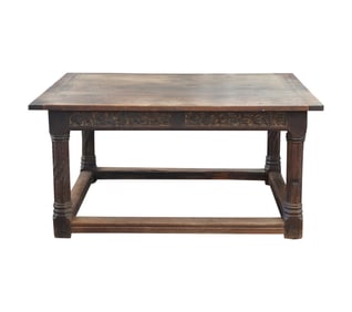 An Antique Carved Oak Library Table