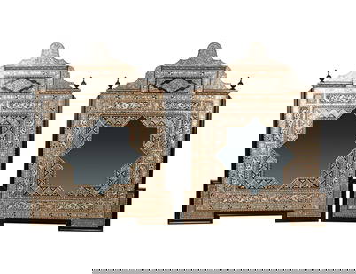 A Pair of Moorish-Style Shell-Inlaid Wall Mirrors: contemporary48 1/2 x 38 1/2 in. (123.2 x 97.8 cm.)Notes: This item does not qualify for in-house shipping. Please see our preferred shippers' list for quotes or arrange for local pickup. https://www.a