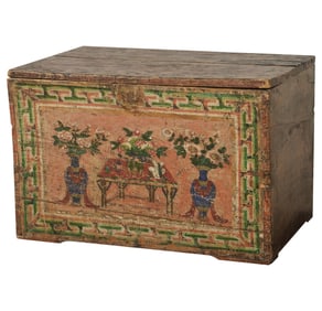 An Antique Polychrome-Painted Wood Trunk