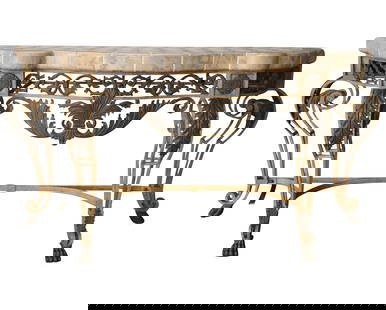 A Neoclassical-Style Tile-Top Console Table: with patinated metal frame38 x 76 x 25 1/2 in. (96.5 x 193 x 64.8 cm.)Notes: This item does not qualify for in-house shipping. Please see our preferred shippers' list for quotes or arrange for local p