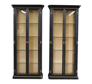 A Pair of Neoclassical-Style Ebonized and Gilt Vitrine Cabinets