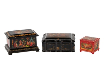 A Group of Russian Lacquered Boxes