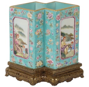 A Chinese Hexagonal Brush Pot