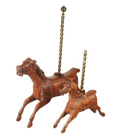 Two Antique Carved Wood Carousel Horses