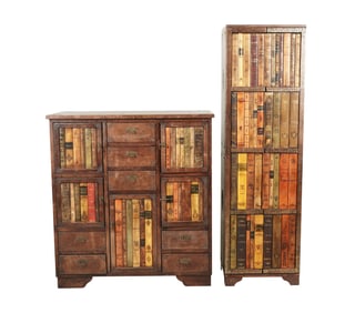 Two Leather-Clad Cabinets