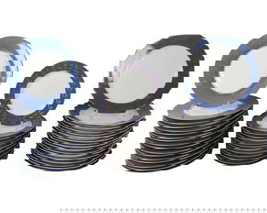 A Group of Mottahedeh Porcelain Chargers and Dinner Plates: comprising 17 octagonal charges marked "Festival Service Plates" (12 x 12 in.), 17 round chargers (12 1/4 in. dia.), and 13 dinner plates marked "Williamsburg Reserve Collection" (10 1/4 in. dia.)[47