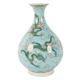 A Chinese Turquoise Blue-Ground Dragon Vase