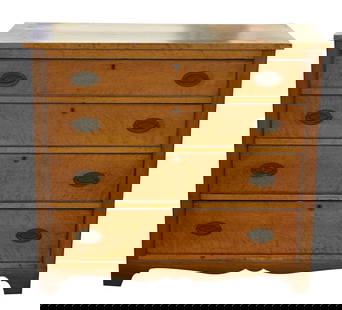 An Antique American Maple Chest of Drawers: 19th century; with four drawers37 1/2 x 41 1/2 x 19 in. (95.3 x 105.4 x 48.3 cm.)Notes: This item does not qualify for in-house shipping. Please see our preferred shippers' list for quotes or arrange
