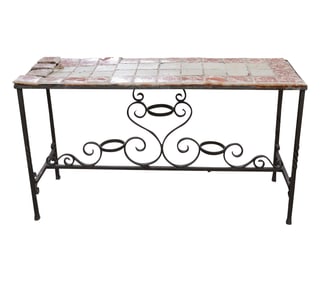 A Spanish Revival-Style Wrought Iron and Tile Console Table