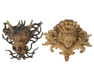 Two Antique Giltwood Carvings