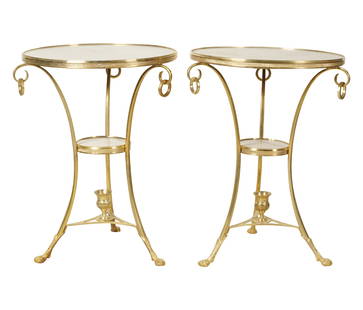 A Pair of Neoclassical-Style Gueridons: contemporary; gilt metal, stone27 3/4 x 21 3/4 in. (70.5 x 55.2 cm.)This item does not qualify for in-house shipping. Please refer to our preferred shipper's list at https://www.abell.com/buy-sell/how
