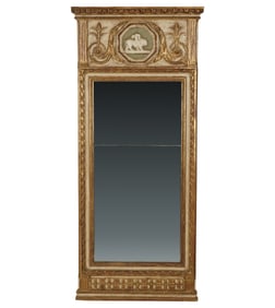A Neoclassical-Style Painted and Gilt Trumeau Mirror