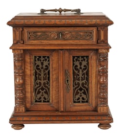 A Continental Carved Wood Jewelry Chest