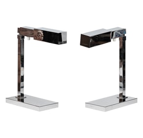 A Pair of Chromed Metal Pharmacy-Style Table Lamps